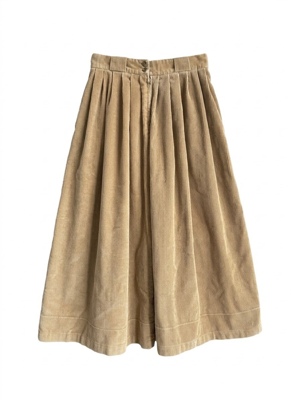 Vtg Ralph Lauren Tan Corduroy Pleated Midi Skirt Size 14 Talon Zipper Academia